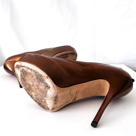 GUCCI bronze peep toe platform stiletto pumps Size EU 37 1/2 US 7 - Picture 9 of 10